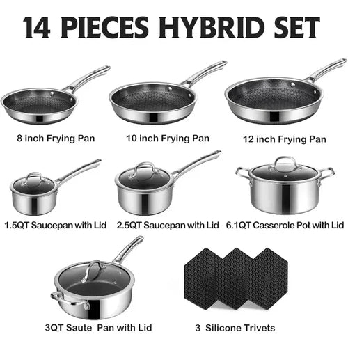 SnowClad 14-Piece Stainless Steel Cookware Set